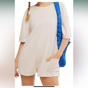 FP Movement by Free People Cream Short Romper with Pockets